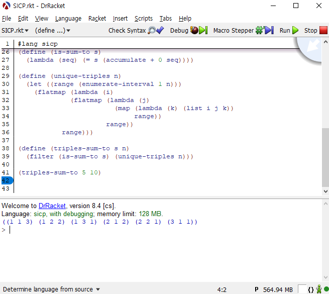 10보다 작고 합이 5인 트리플들